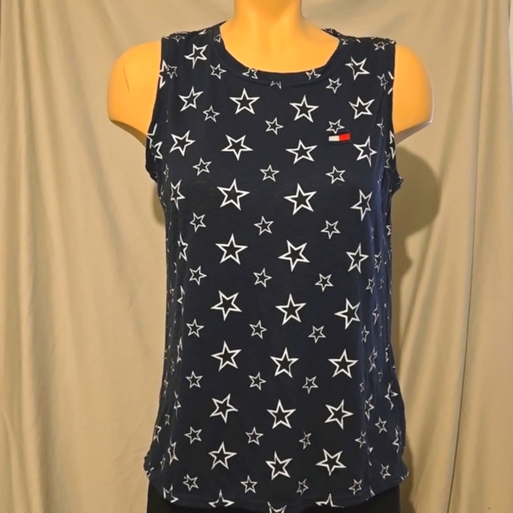 Tommy Hilfiger Navy and White Star Tank Top.